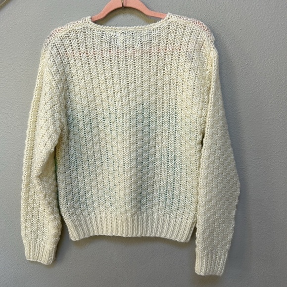 Vintage Hand Knit Cream Pastel Blue Diamond Checkerboard Sweater Taylor Swift Lg - Picture 7 of 7